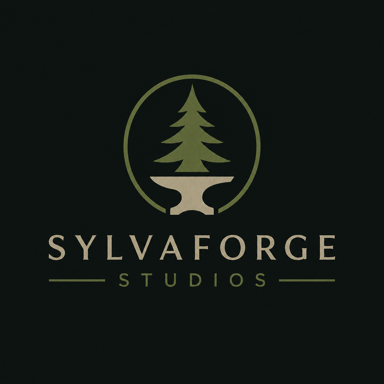 Sylvaforge Studios tree and anvil logo
